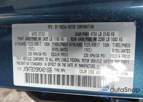 2021 Mazda Cx-5 Touring z USA, uszkodzony, nr VIN JM3KFBCM3M0461899